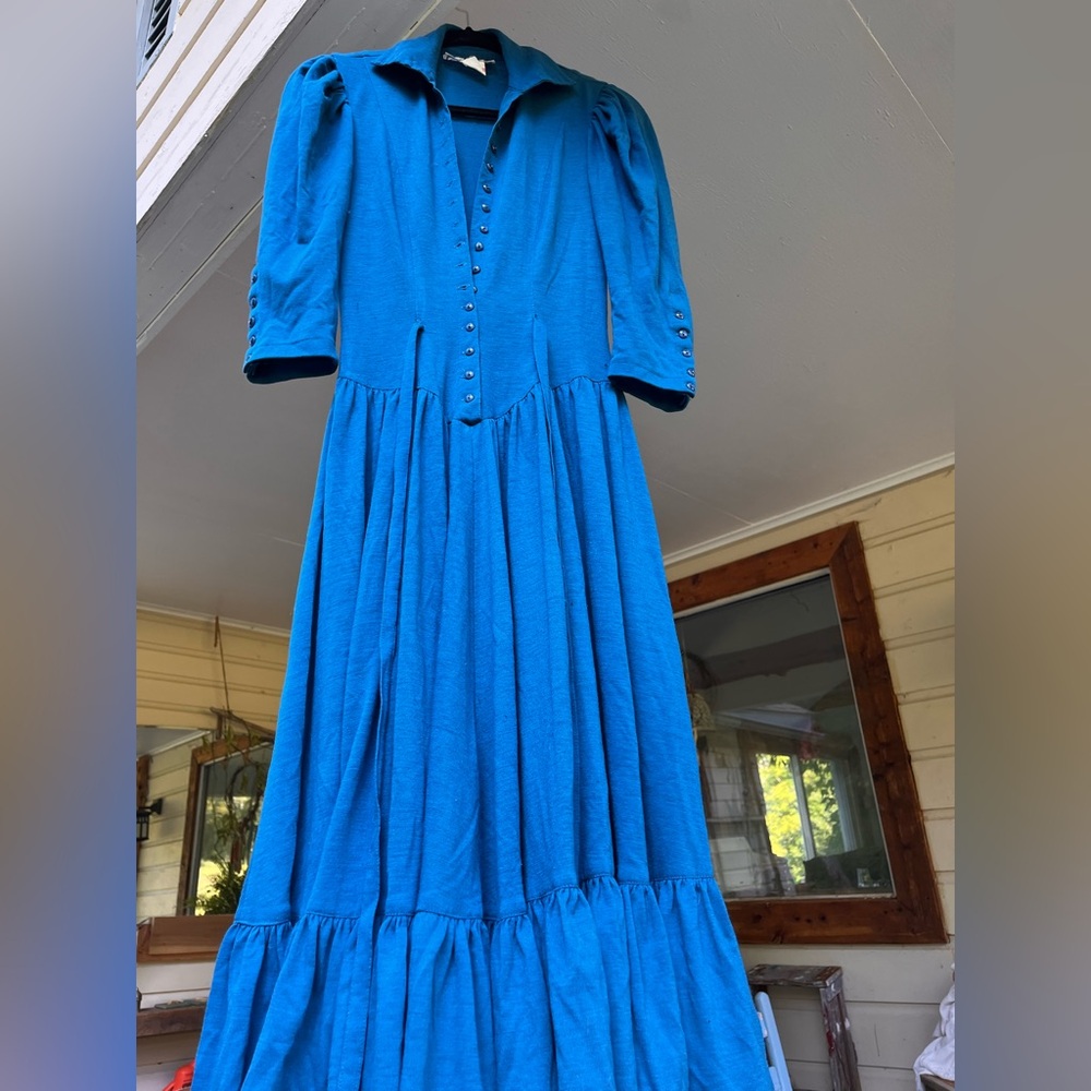 Vintage Elegant Blue Button-Down Dress
